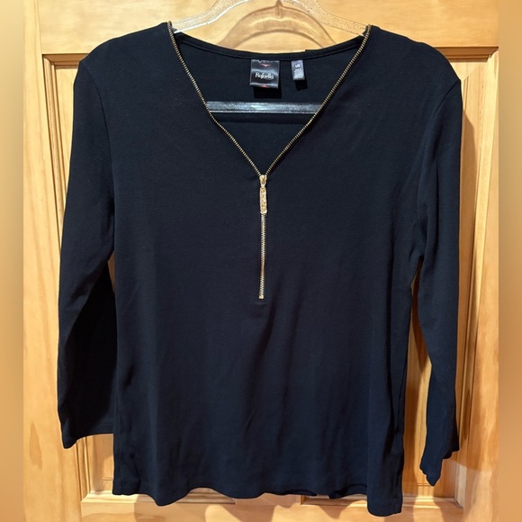 Rafaella Sweaters - Rafaella Black Zip-Front Women's Top size L
